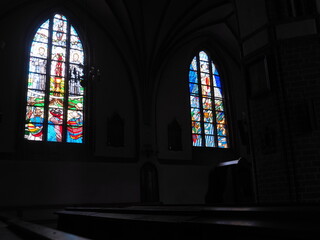 stained glass windows  of the catholic church in Darlowo Poland