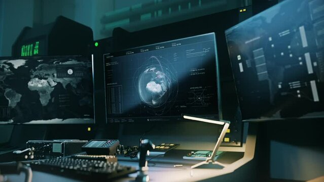 Radar system searching for the location of the target satellite signals. Radar ui searching for the location of an enemy military base. Radar searching the coordinates for rival army location.