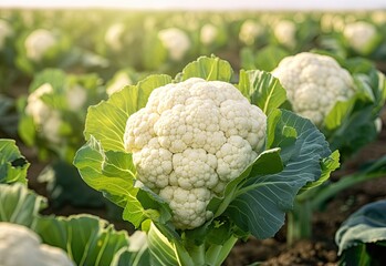 Close-up of ripe cauliflower in the field
