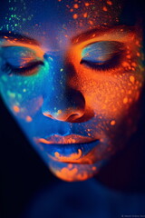 Woman with Fluorescent Makeup and Glowing Face Paint AI Generated