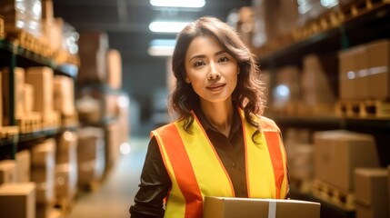 Female worker are working with carton box in a warehouse.