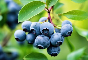 Ripe blueberries bilberry on a blueberry bush