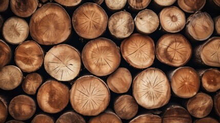 Wooden natural sawn logs as background, top view, flat lay.