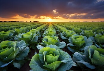 Cabbage field in the morning sunshine