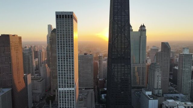 Aerial video of Chicago, city skyline. Illinois, USA. 2023