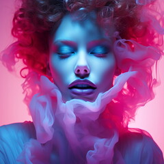 Fototapeta premium eon-Infused Digitalism: Woman with Bioluminescent Paint and Lips AI Generated