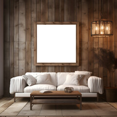 room decorated in a rustic environment with a frame for mockups or decoration (ai generated)