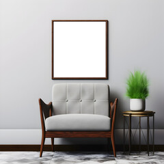 modern living room with plant, decoration and frame for mockups (ai generated)