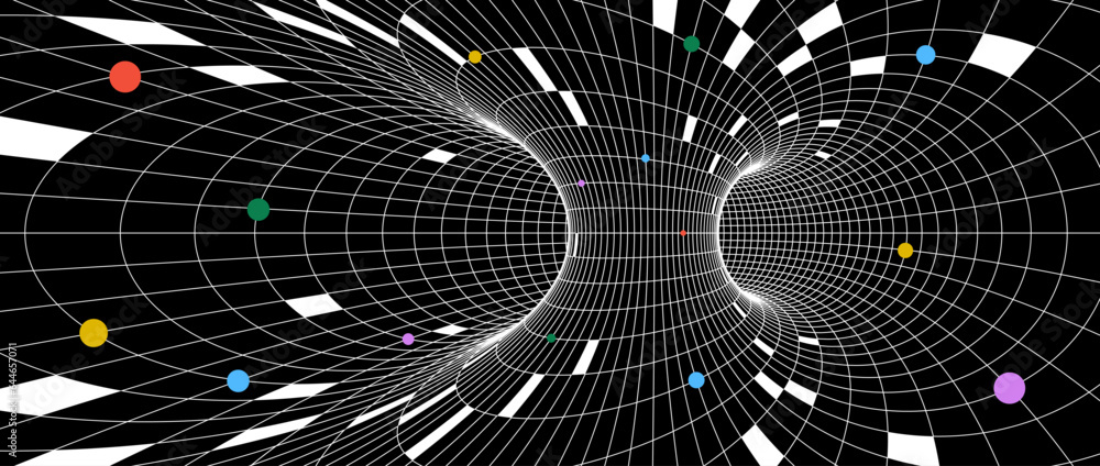 Aufkleber abstract tunnel wireframe structure. colorful geometric universe or space grid wallpaper. futuristic