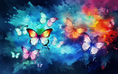 Obraz na płótnie Canvas Watercolor colorful background with butterflies