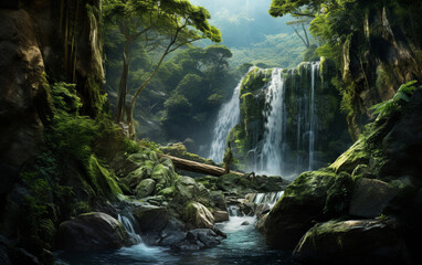 Waterfall in deep forest on mountain