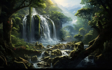 Waterfall in deep forest on mountain