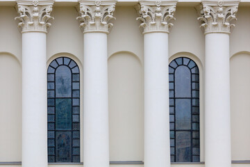 Columns in architecture. Background with selective focus and copy space