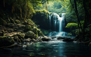 Waterfall in deep forest on mountain