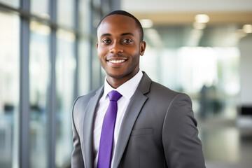 Fototapeta premium handsome young African American businessman standing in office.