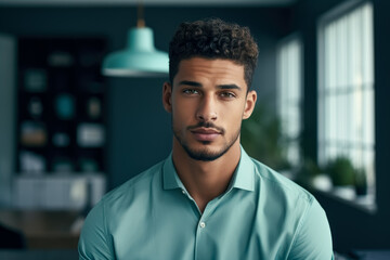 Obraz premium handsome young African American businessman standing in office.