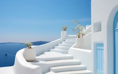 Fototapeten White stairs leading to terrace in Oia, Santorini © MUS_GRAPHIC
