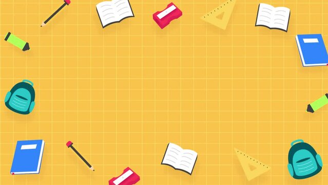Animated background with educational ornaments. Back to school background with copy space area.