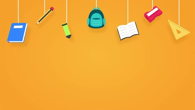 Animated background with educational ornaments. Back to school background with copy space area.