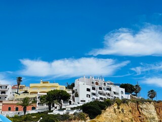 View of Carvoeiro fishing village with beautiful beach, Algarve