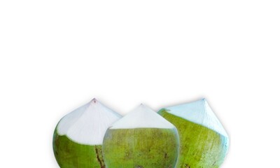 Young coconut on a white background with free space for text.