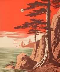 Yosemite National Park Retro Poster. Yellowstone Mountain Landscape. Pinnacles national park with rock formations. Vintage poster Arizona art illustration cliff