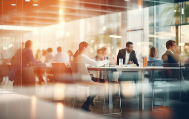 Blurred soft of people meeting at table business people talking in modern office