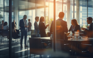 Fototapeta premium Blurred soft of people meeting at table business people talking in modern office