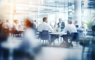 Obraz premium Blurred soft of people meeting at table business people talking in modern office