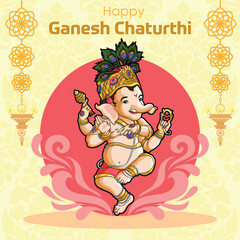 Obraz na płótnie Canvas Dancing Baby Ganesha in Ganesh Chaturthi Greetings