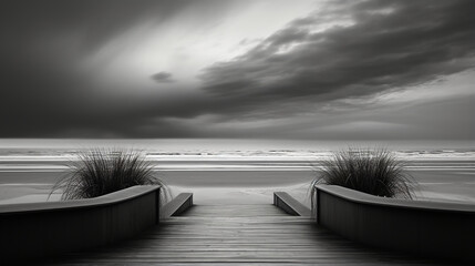 Beach boardwalk - black and white 