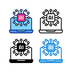 artificial intelligence technology icon in 4 style flat, line, glyph and duotone