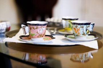 close up of colored coffee cups