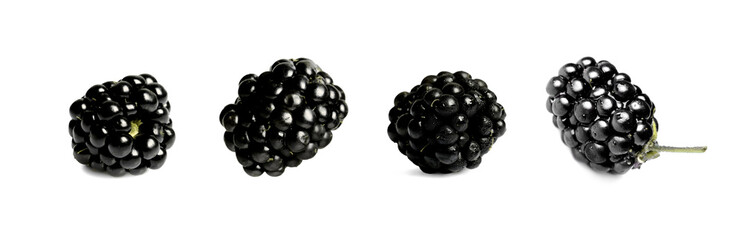 Tasty ripe blackberry isolated on white, collage