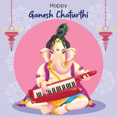 Ganesh With Keytar Music Instrument in Ganesh Chaturthi Greetings