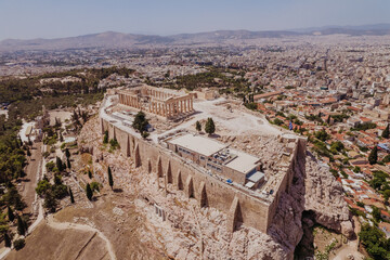 Aerial view of the Acropolis and the Parthenon, in Athens, Greece.