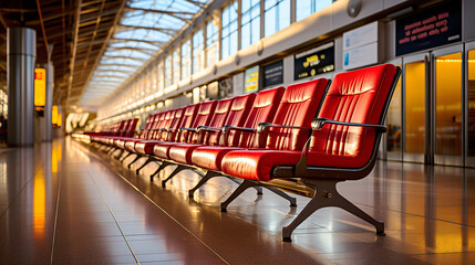 Empty red airport seats. Generative AI