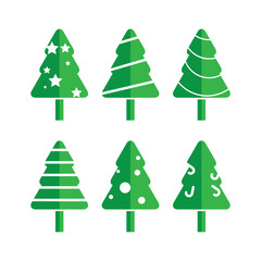 Green Christmas tree icon set, Cristmas tree Vector, Christmas tree flat illustration on white background..eps