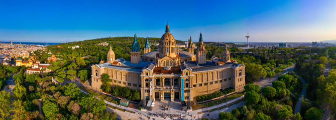 Aerial view of the Montjuïc, a hill in Barcelona, Catalonia, Spain
