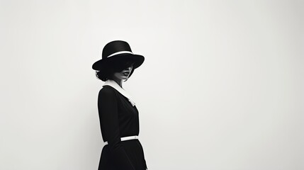 The image of the woman with the hat is a black and white photograph that creates a retro vibe reminiscent of the 1960s.