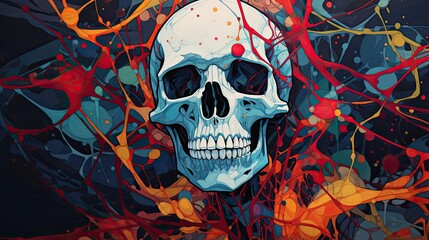 An illustration of a skeleton where the scene takes on an artistic and surreal quality.