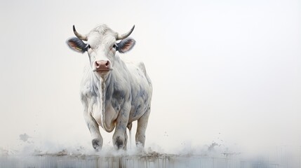 An illustration of a cow standing on a pure white background. - obrazy, fototapety, plakaty