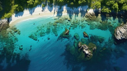 Obraz premium Aerial view of a coastal paradise with turquoise waters.