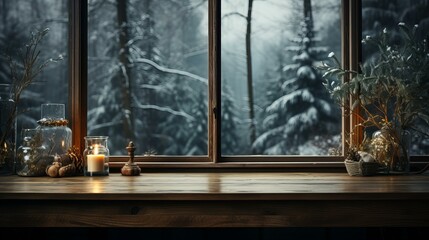 雪景色か見える室内からの景色