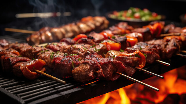 The deliciousness of a churrasco barbecue with skewers of grilled meats