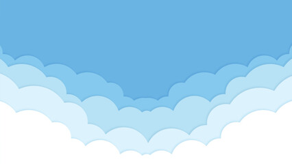 blue sky paper cut background. White cloud on blue sky in paper cut style. Clouds on transparent background. Vector paper clouds.White Cloud on blue sky paper cut design. Vector paper art illustration
