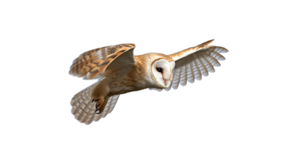  Barn Owl,  Tyto alba Soaring in Spiritual Embrace, In Flight  Cutout PNG For Design. 