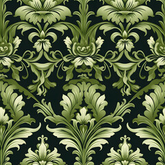 Seamless Damask Floral Square Tiled Pattern - Generative AI