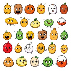 Fototapeta premium Set of cartoon faces expressions, face emojis, stickers, emoticons, cartoon funny mascot characters face set