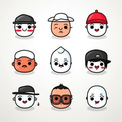 Set of cartoon faces expressions, face emojis, stickers, emoticons, cartoon funny mascot characters face set